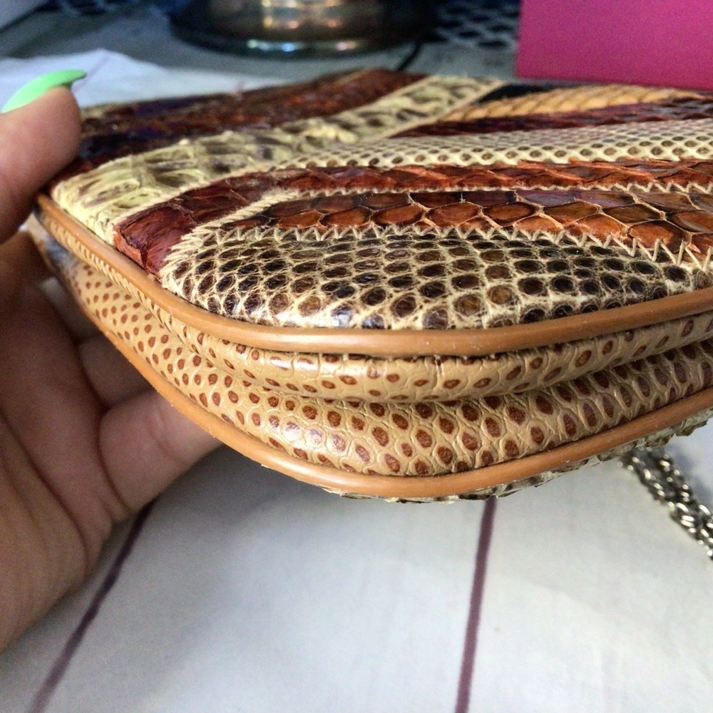 Vintage Retro Bass Supreme Multicolor Patchwork Leather Shoulder Bag Gold Tone - Picture 4 of 14